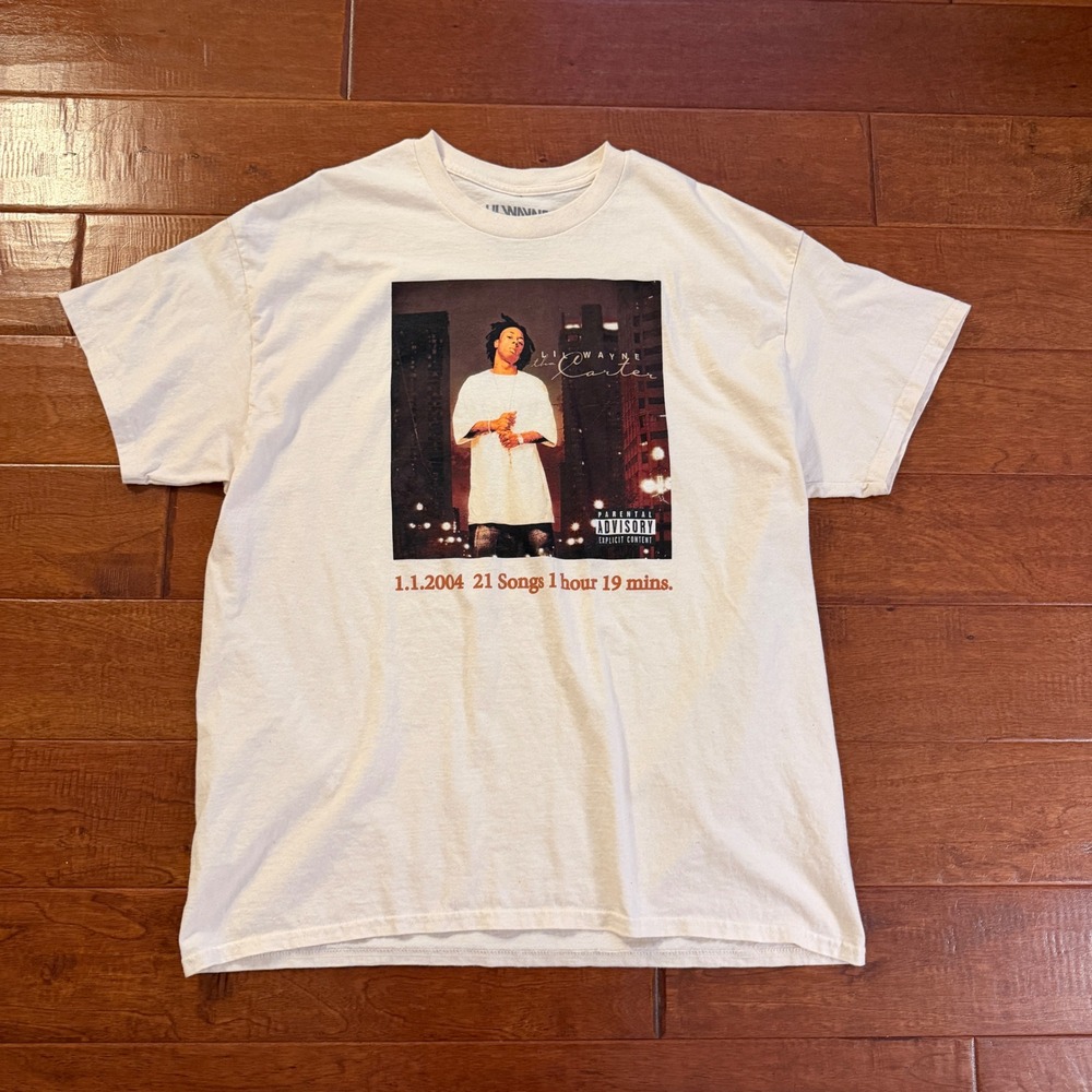 Lil Wayne T Shirt Mens XL White Tha Carter Album Graphic Rap Tee Tracklist 2024